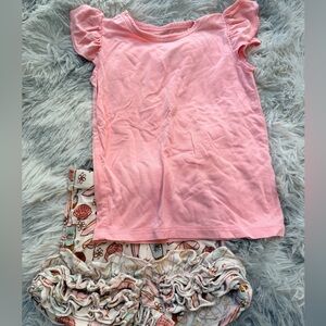 Toddler girl Pink Tee and Ruffled Shorts Bamboo Set